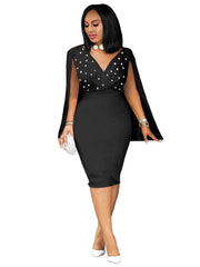 Vestidos midi sin mangas con cuello en V y capa de perlas