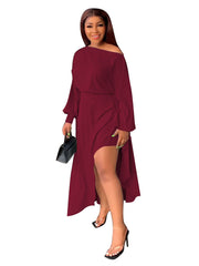 Long Sleeve Ruched Side Split Maxi Dresses