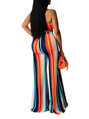 Zweiteiliges gestreiftes Tube-Top mit weitem Bein