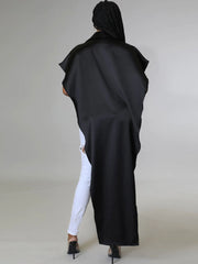 Camisa larga holgada lisa con cuello en V de seda de imitación