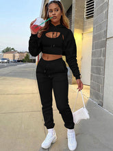 Sudadera con capucha de tres piezas, camiseta sin mangas y pantalones largos