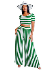 Zweiteiliges gestreiftes Crop-Top und lange Hose
