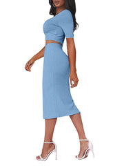 Two Piece Ribbed Crop Top & Midi Skirt