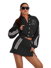 Two Piece Baseball Jacket & Mini Skirt