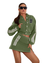 Two Piece Baseball Jacket & Mini Skirt