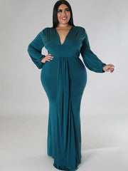 Langärmlige, figurbetonte Maxikleider mit V-Ausschnitt