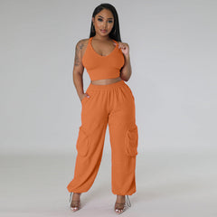 Zweiteilige ärmellose Crop-Tops und Hosen