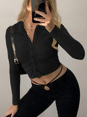 Crop-Top-Shirts aus Samt mit Rüschen
