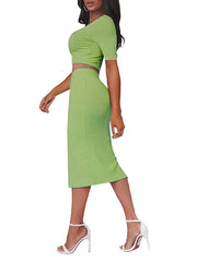 Two Piece Ribbed Crop Top & Midi Skirt