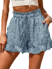 Shorts mit Blumenmuster und Kordelzug und hoher Taille