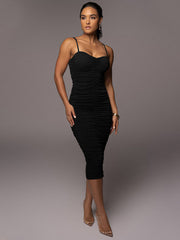 Vestidos midi fruncidos ajustados con tirantes finos