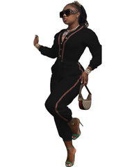 Long Sleeves Button Drawstring Jumpsuits