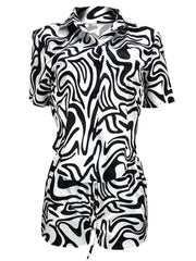 Two Piece Short Sleeve Printed Tops & Bodycon Shorts