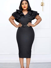 Flutter Sleeve Ruffle Split Bodycon Midi Dresses