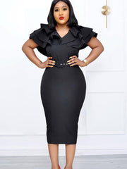 Vestidos midi ajustados con abertura y volantes con mangas onduladas