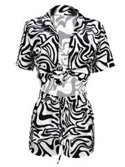 Two Piece Short Sleeve Printed Tops & Bodycon Shorts
