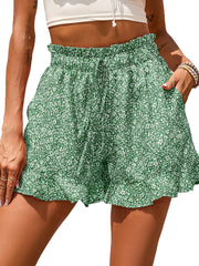 Shorts mit Blumenmuster und Kordelzug und hoher Taille