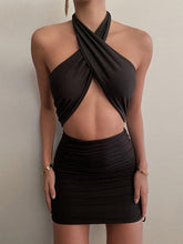 Minivestidos cruzados con cuello halter, espalda descubierta y cordón fruncido