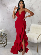 Vestidos largos con volantes, espalda descubierta y tirantes finos