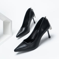 Replaceable Straps Leather Pointed Toe Low Heel Pumps