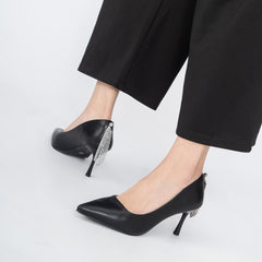 Replaceable Straps Leather Pointed Toe Low Heel Pumps