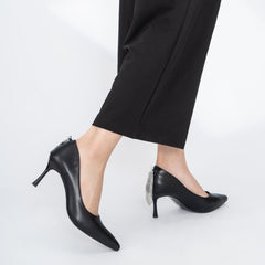 Replaceable Straps Leather Pointed Toe Low Heel Pumps