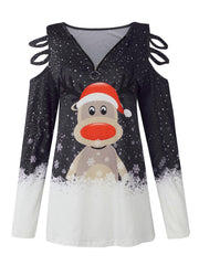 Tops navideños de manga larga con estampado de alce en tallas grandes