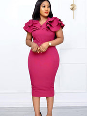 Vestidos midi ajustados con abertura y volantes con mangas onduladas