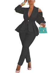 Zweiteiliges Cold-Shoulder-Top mit Schößchen und Hose