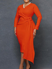Long Sleeve V Neck Bodycon Midi Dresses