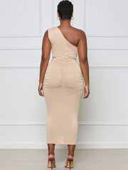 One Shoulder Belted Bodycon Midi Dresses