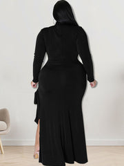 Vestidos maxi de talla grande con abertura y cuello alto y manga larga