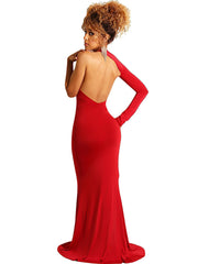 Einschultriges, geschlitztes, rückenfreies Maxikleid