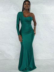 Vestidos largos ajustados con un solo hombro fruncido