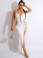 Spaghetti Strap Mesh Patchwork Backless Maxi Dresses