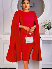 Split Cloak Sleeve Bodycon Midi Dresses