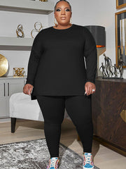 Plus Size Two Piece Long Sleeve Top + Skinny Pants
