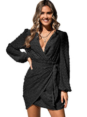 Langärmlige Minikleider mit V-Ausschnitt und Schnürung