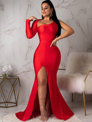 Einschultriges, geschlitztes, rückenfreies Maxikleid