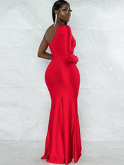 Vestidos largos ajustados con un solo hombro fruncido