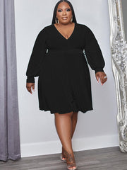 Plus Size Long Sleeve Belted Midi Dresses