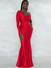 Vestidos largos ajustados con un solo hombro fruncido