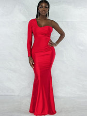 Vestidos largos ajustados con un solo hombro fruncido