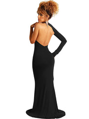 Einschultriges, geschlitztes, rückenfreies Maxikleid