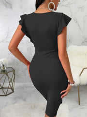 Ruffle Sleeve Bodycon Midi Dresses