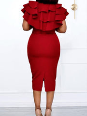 Vestidos midi ajustados con abertura y volantes con mangas onduladas