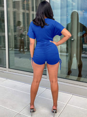 Off Shoulder Short Sleeve Ruched Rompers