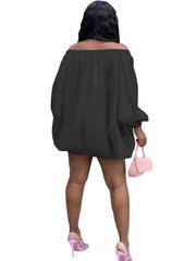 Vestido mini con hombros descubiertos y mangas farol