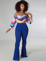 High Elastic Floor Length Flared Pants