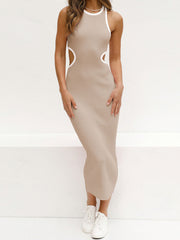 Vestidos midi ahuecados sin mangas con cuello redondo y ajustado